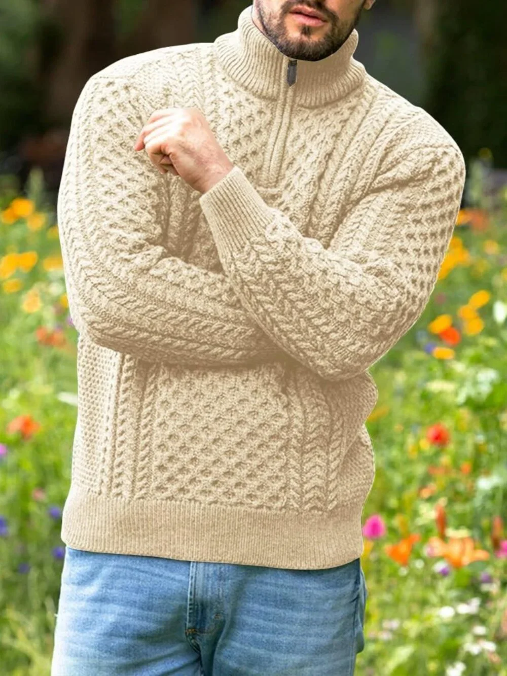 Cozy Men's Cable Knit Half Zip Irish Fisherman Pullover Sweater - Classic Style